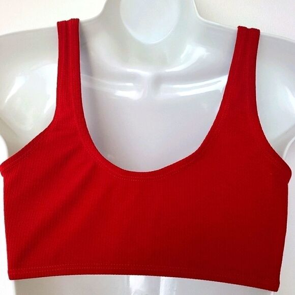 Zaful Dark Red Ribbed Bikini Top With Tie S - Picture 2 of 3